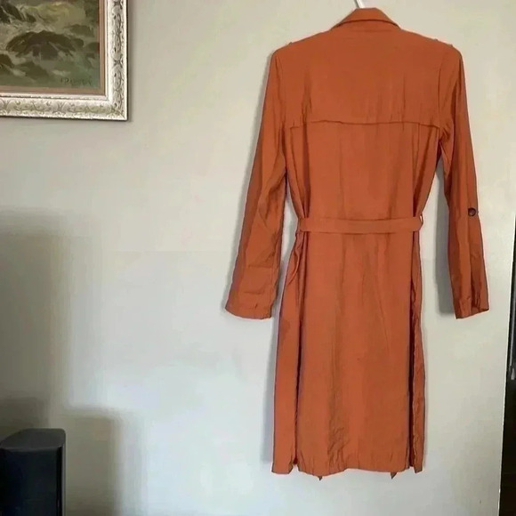 Bershka Belted Orange  Mid Length Light Trench Coat with Button Up Sleeve-XS - Picture 11 of 12